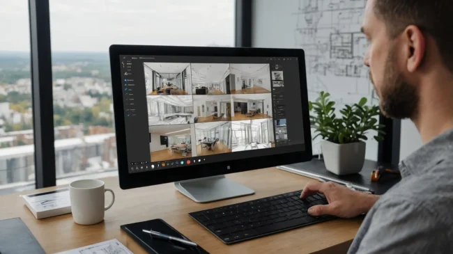 Arquitecto independiente usando BIM en su laptop