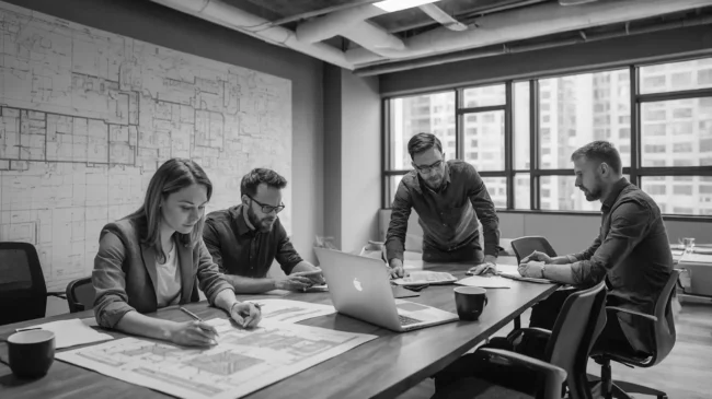 Equipo tecnico revisando estrategias de implementacion BIM