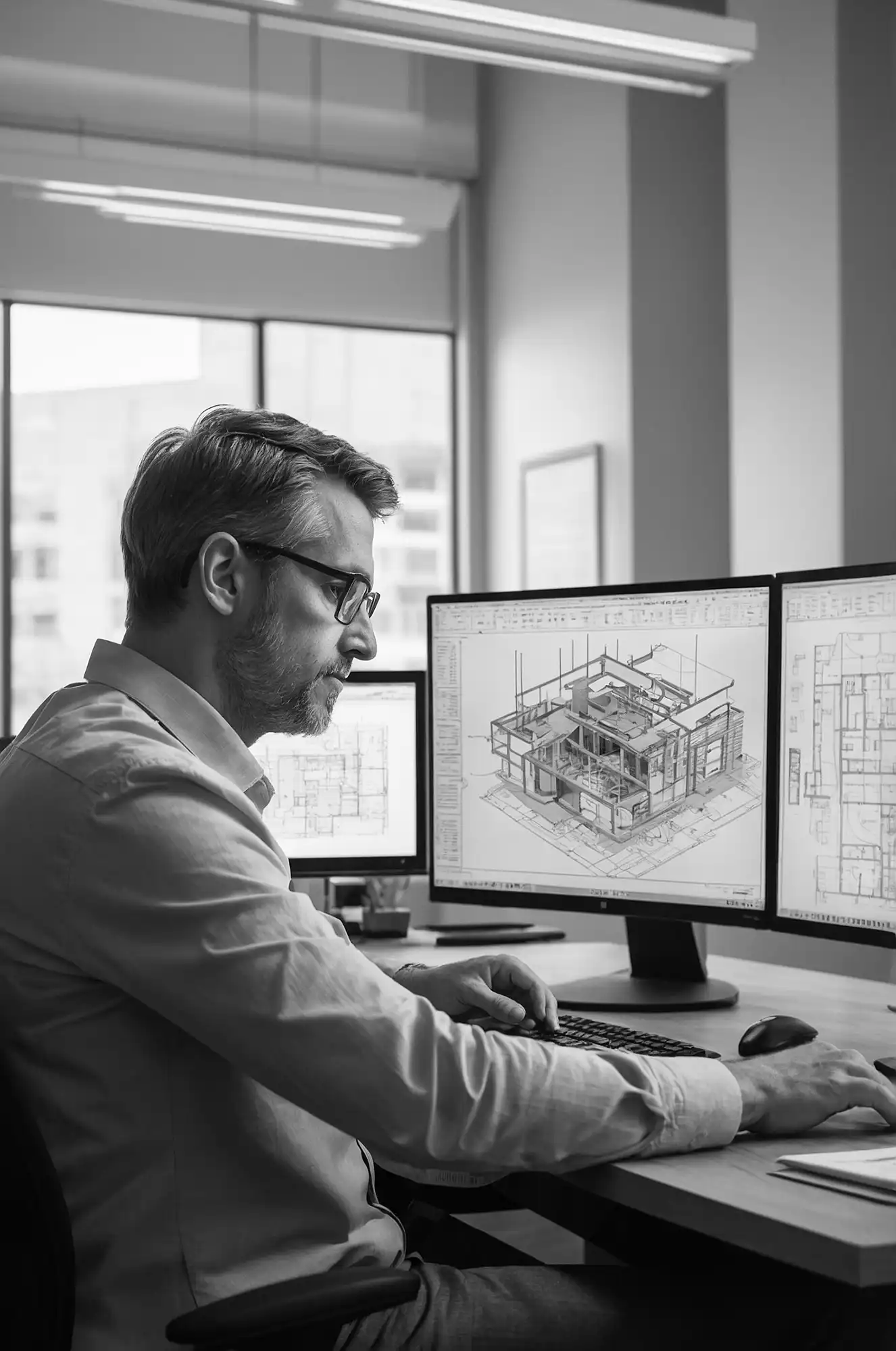 Arquitecto trabajando sin complicaciones con modelo BIM estructurado