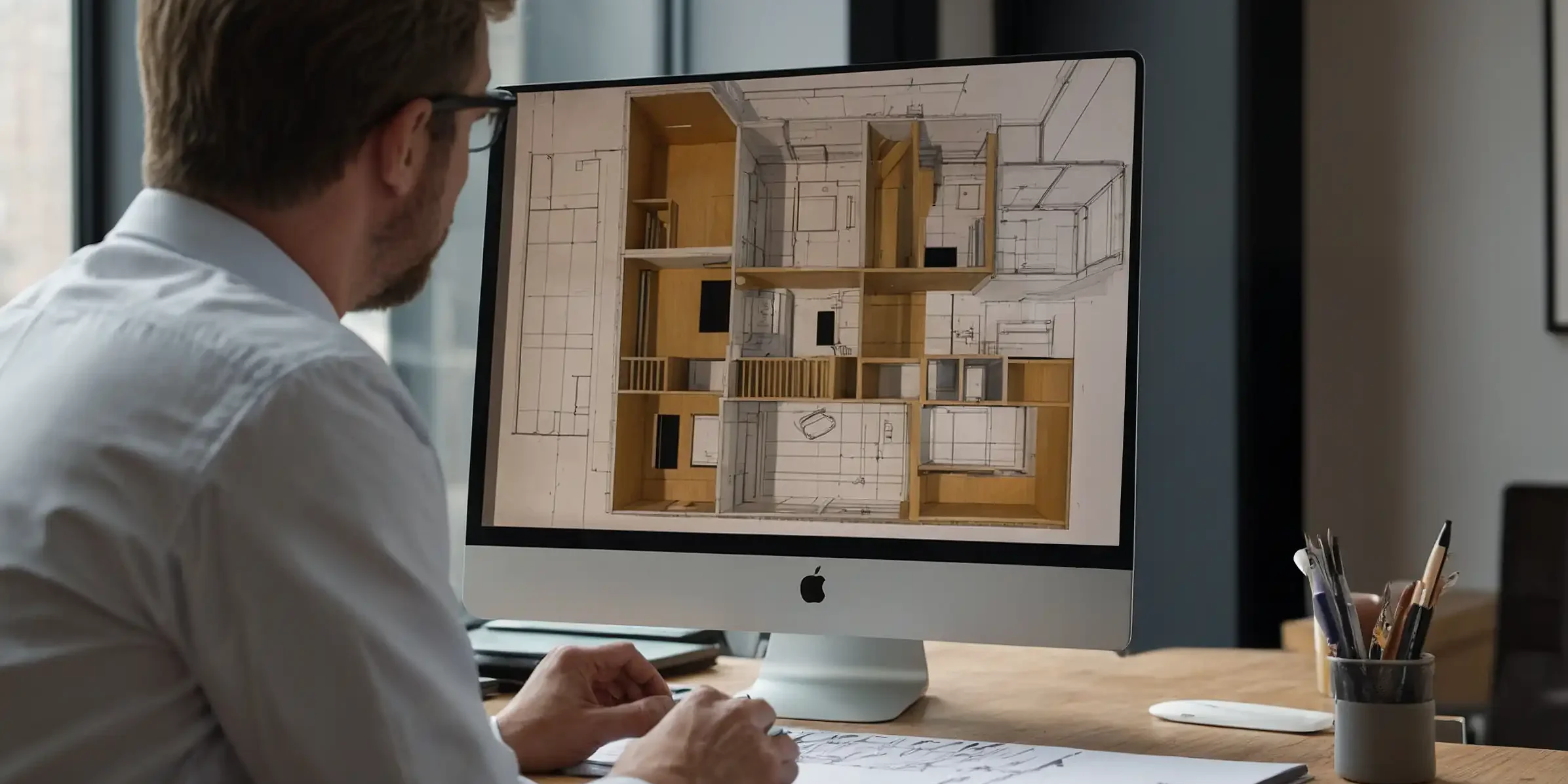 Arquitecto usando BIM sin complicaciones tecnicas en una laptop