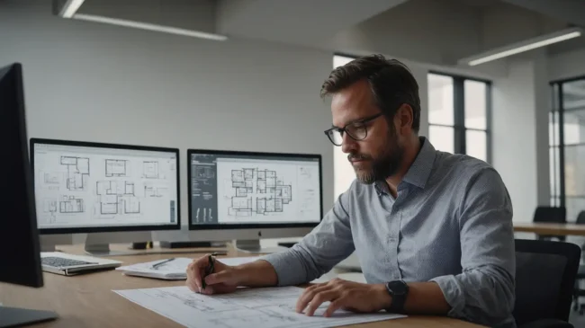 Consultor BIM explicando procesos tecnicos a estudio de arquitectura