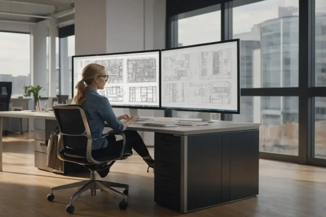 Pantalla con modelo BIM siendo revisado con soporte tecnico remoto