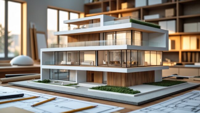 Equipo tecnico revisando modelo 3D en oficina con estructura BIM