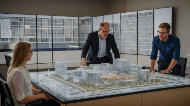 Arquitectos en Brickell revisando modelo BIM con protocolo definido